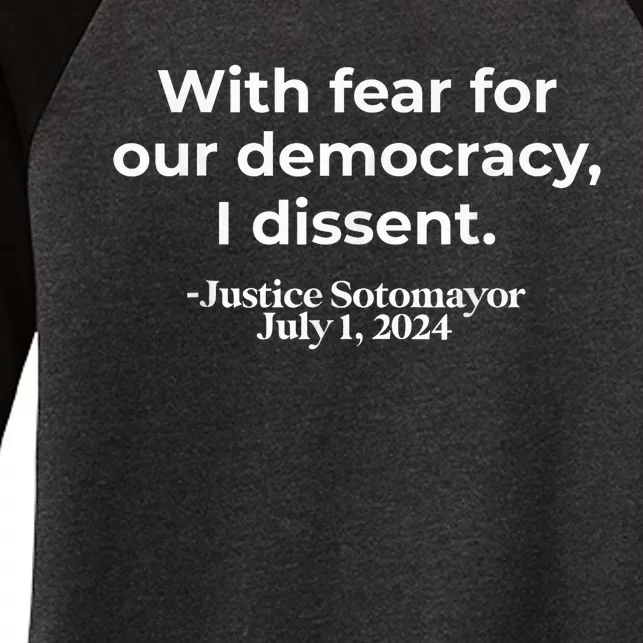 With Fear For Our Democracy I Dissent Women's Tri-Blend 3/4-Sleeve Raglan Shirt