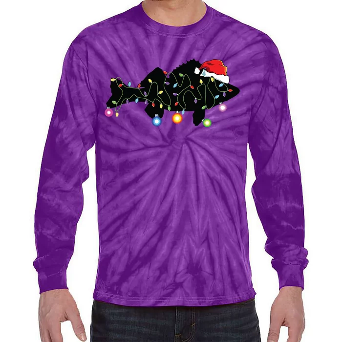 Walleye Fishing Funny Christmas Lights Fish Santa Hat Gift Tie-Dye Long Sleeve Shirt