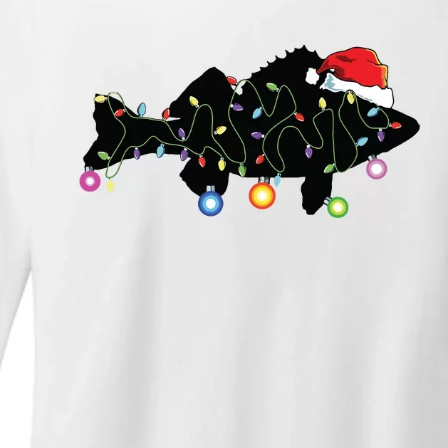 Walleye Fishing Funny Christmas Lights Fish Santa Hat Gift Womens CVC Long Sleeve Shirt