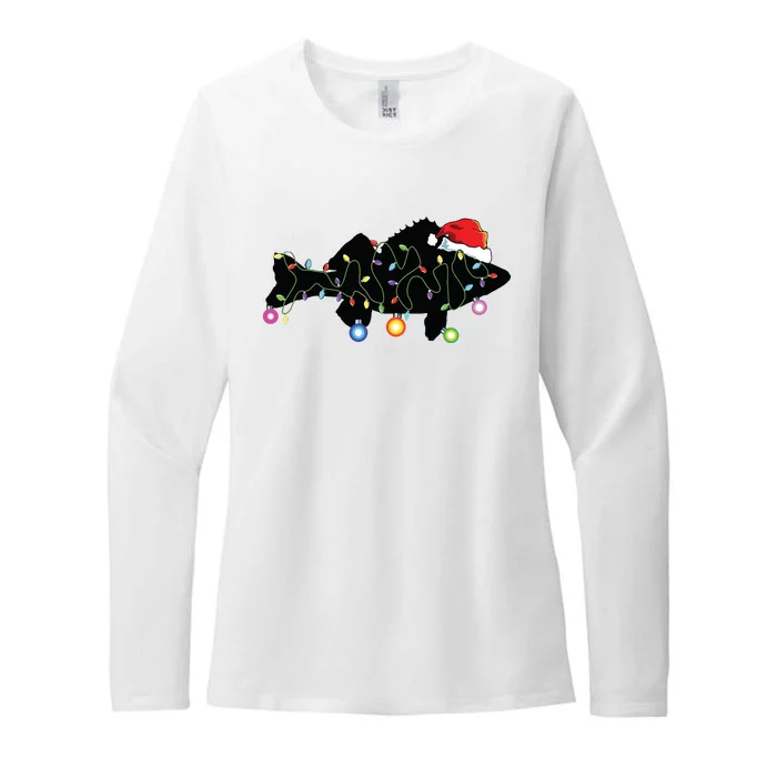 Walleye Fishing Funny Christmas Lights Fish Santa Hat Gift Womens CVC Long Sleeve Shirt