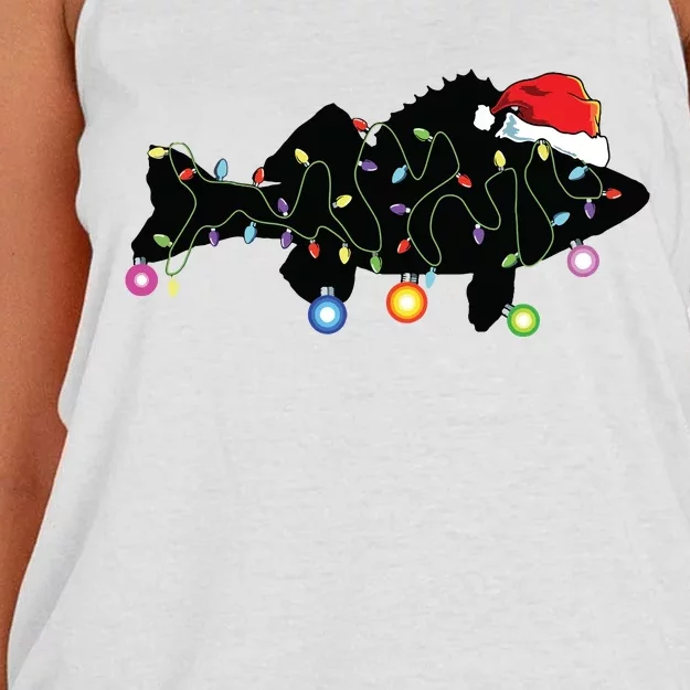 Walleye Fishing Funny Christmas Lights Fish Santa Hat Gift Women's Knotted Racerback Tank