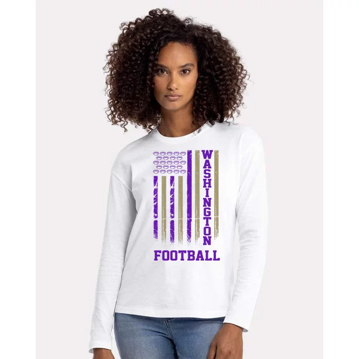 Washington Football Fan American Flag Womens Cotton Relaxed Long Sleeve T-Shirt