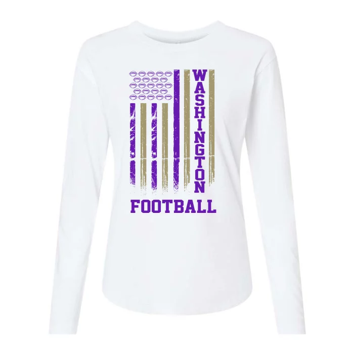 Washington Football Fan American Flag Womens Cotton Relaxed Long Sleeve T-Shirt