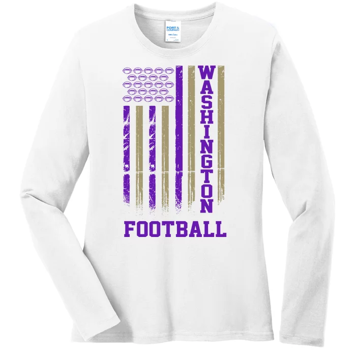 Washington Football Fan American Flag Ladies Long Sleeve Shirt