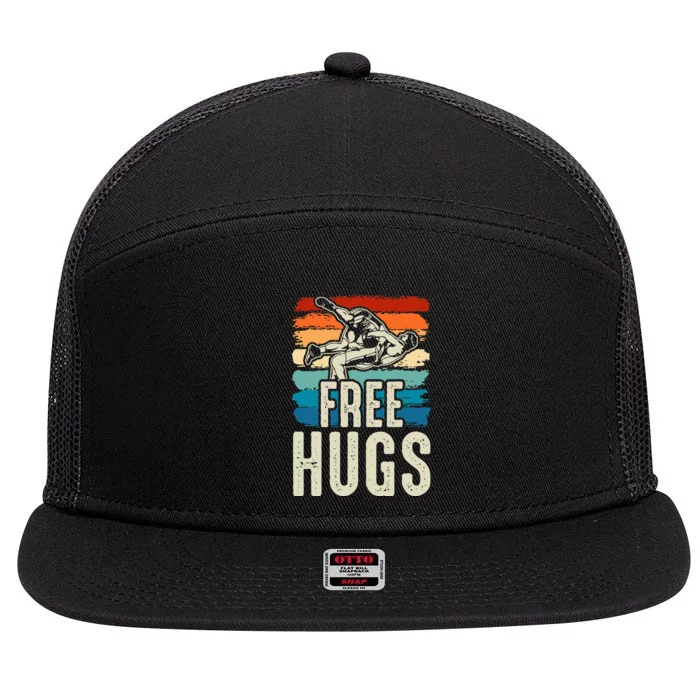 Wrestling Funny Free Hugs Wrestling 7 Panel Mesh Trucker Snapback Hat