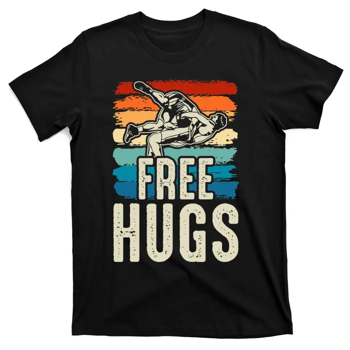 Wrestling Funny Free Hugs Wrestling T-Shirt