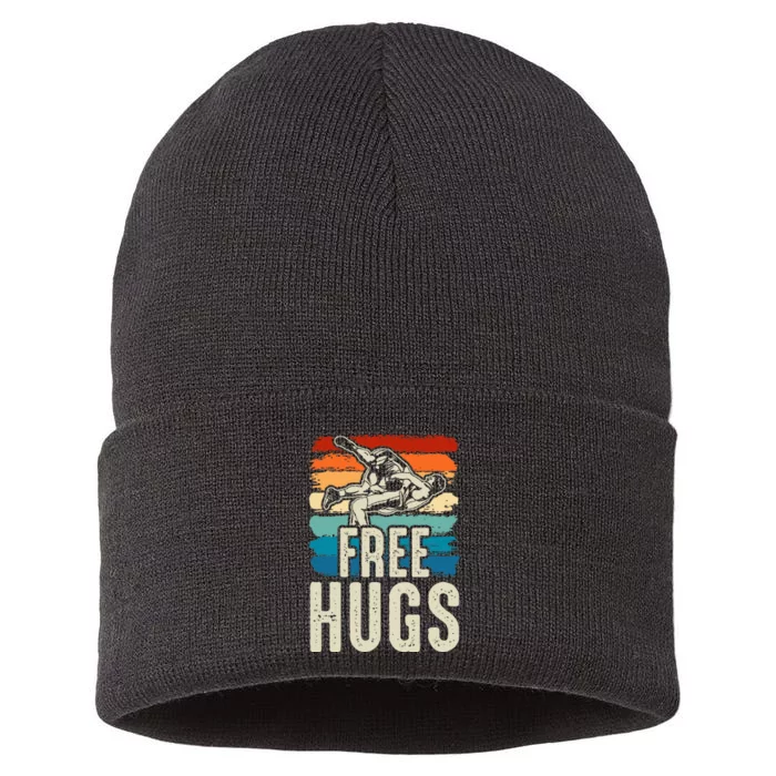 Wrestling Funny Free Hugs Wrestling Sustainable Knit Beanie