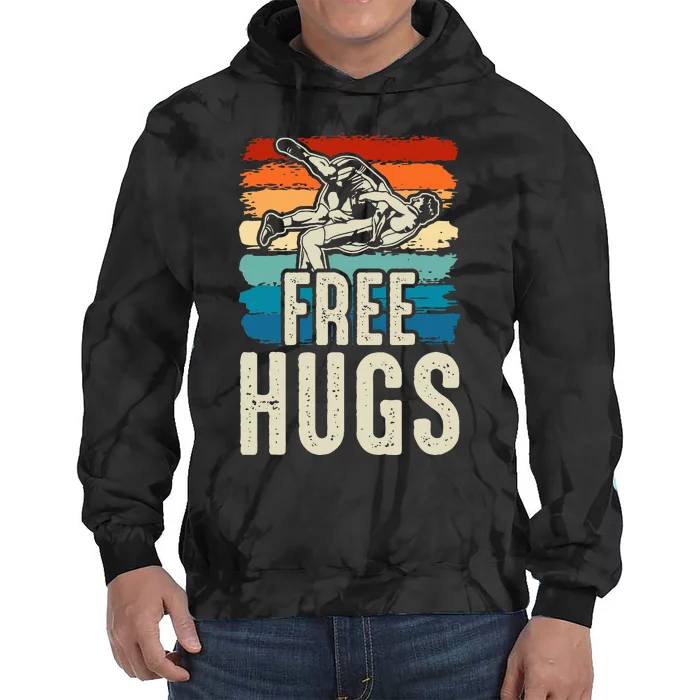 Wrestling Funny Free Hugs Wrestling Tie Dye Hoodie