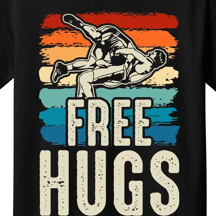 Wrestling Funny Free Hugs Wrestling Kids T-Shirt