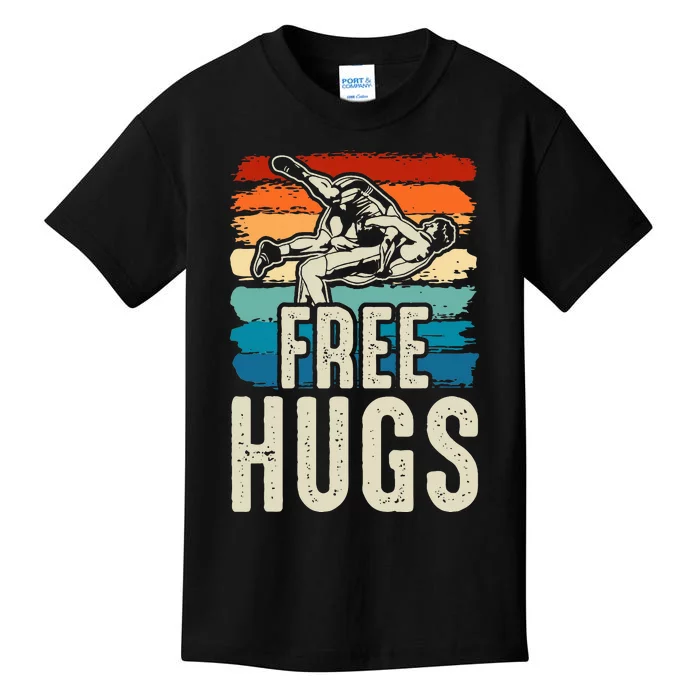 Wrestling Funny Free Hugs Wrestling Kids T-Shirt