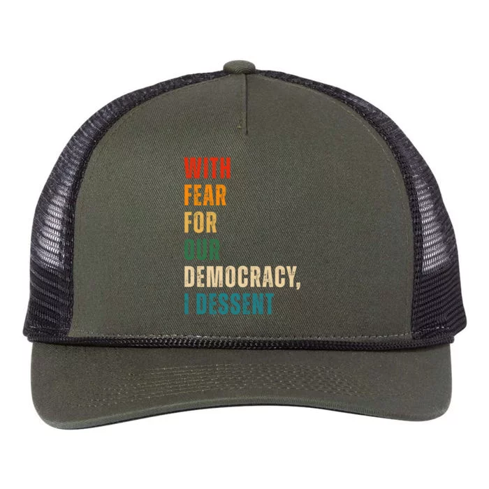 With Fear For Our Democracy I Dissent Vintage Retro Rope Trucker Hat Cap