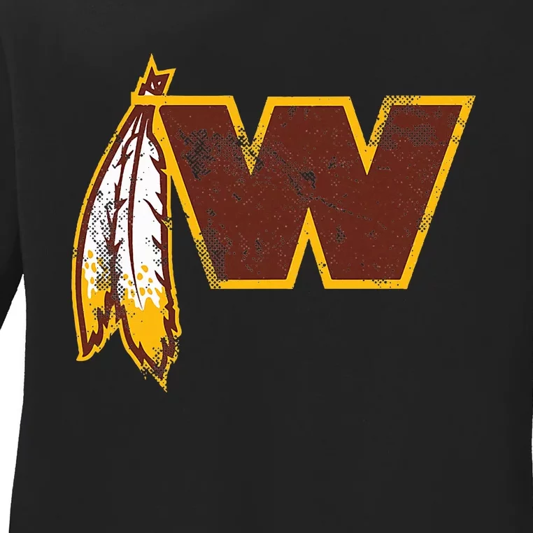 W.A.S.H.I.N.G.T.O.N Football Feather Washington D.C. Football Ladies Long Sleeve Shirt