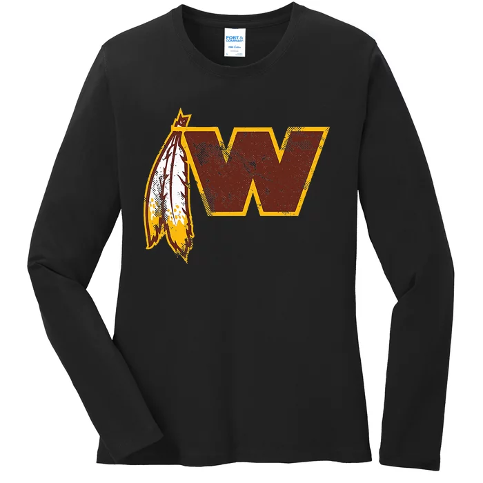 W.A.S.H.I.N.G.T.O.N Football Feather Washington D.C. Football Ladies Long Sleeve Shirt