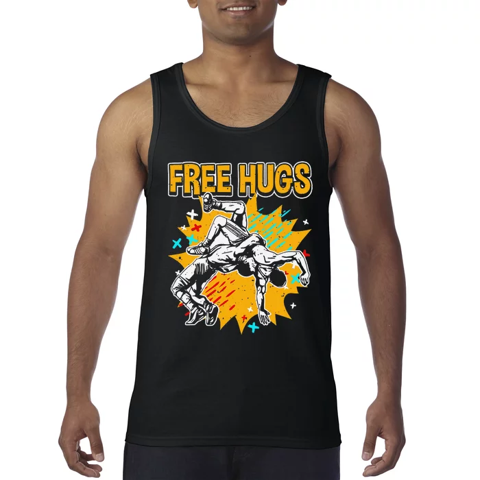 Wrestling Funny Free Hugs Wrestling Coach Tank Top