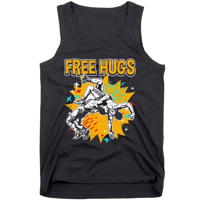 Wrestling Funny Free Hugs Wrestling Coach Tank Top