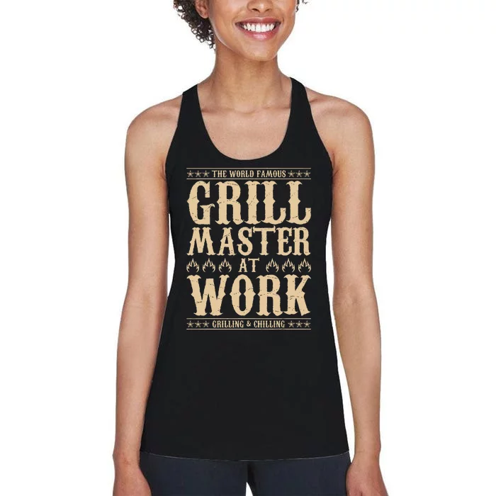 World Famous Grill Master At Work Grilling & Chilling BBQ Women's Racerback Tank