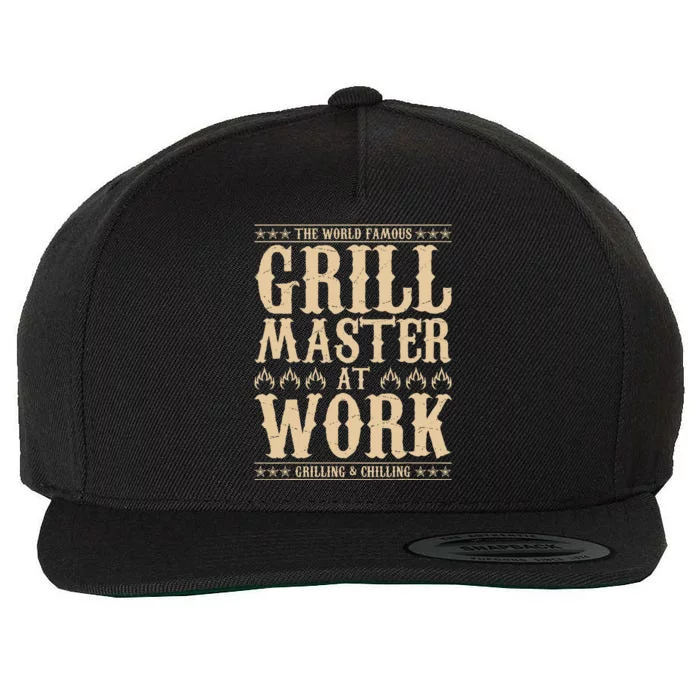 World Famous Grill Master At Work Grilling & Chilling BBQ Wool Snapback Cap