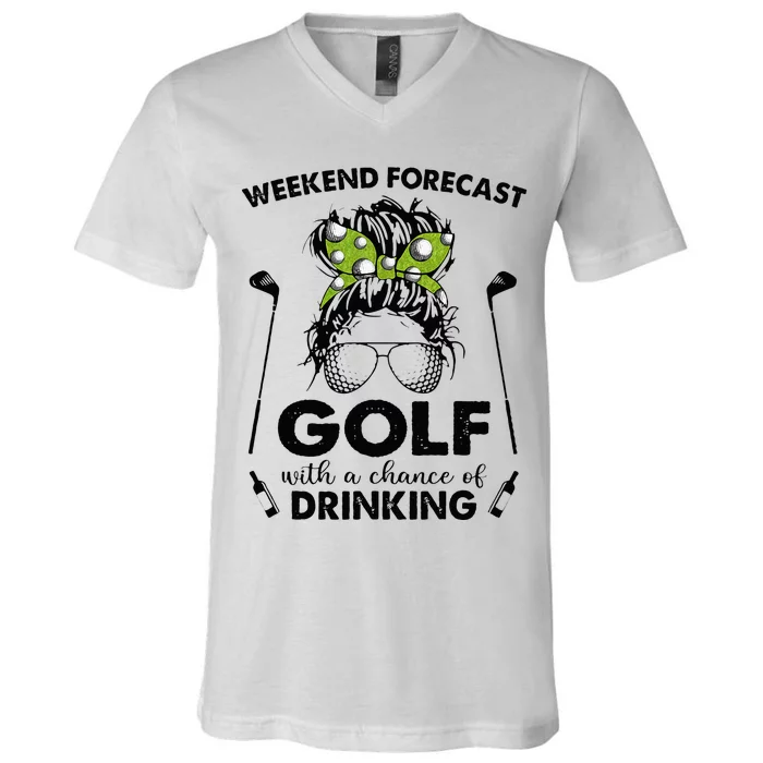 Weekend Forecast Golf With A Chance Of Drinking V-Neck T-Shirt