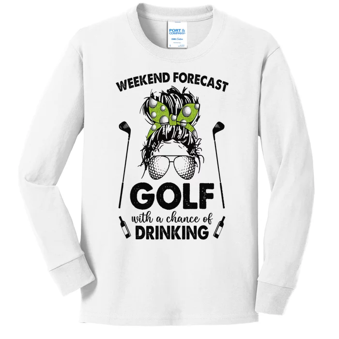 Weekend forecast golf with a chance of drinking Kids Long Sleeve Shirt