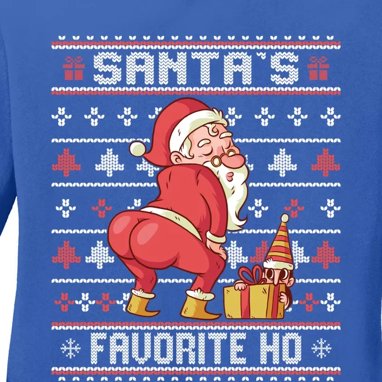 WSanta's Favorite Ho Gift Twerking Santa Offensive Ugly Sweater Gift Ladies Long Sleeve Shirt