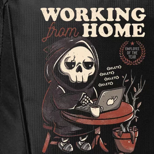 Working From Home Office Grim Reaper Skull Cute Halloween City Backpack