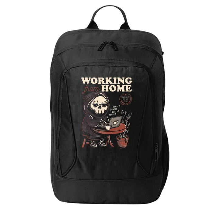 Working From Home Office Grim Reaper Skull Cute Halloween City Backpack