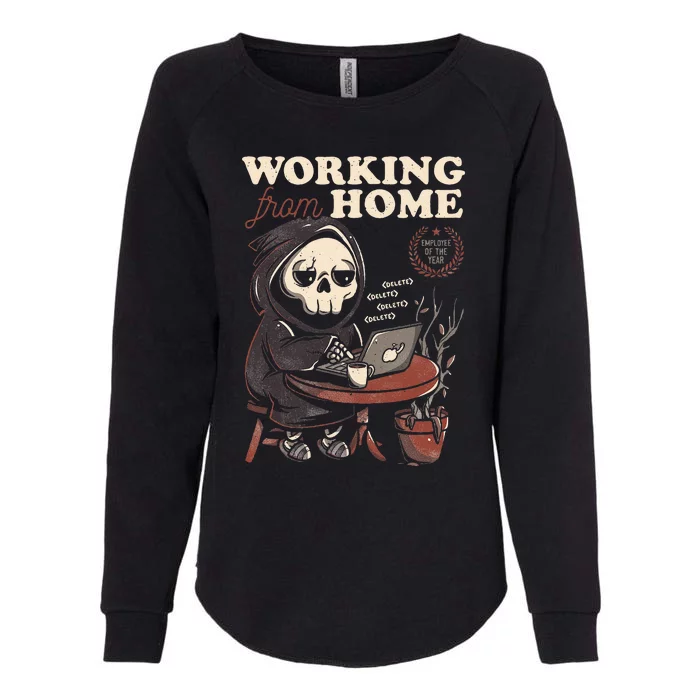 Working From Home Office Grim Reaper Skull Cute Halloween Womens California Wash Sweatshirt