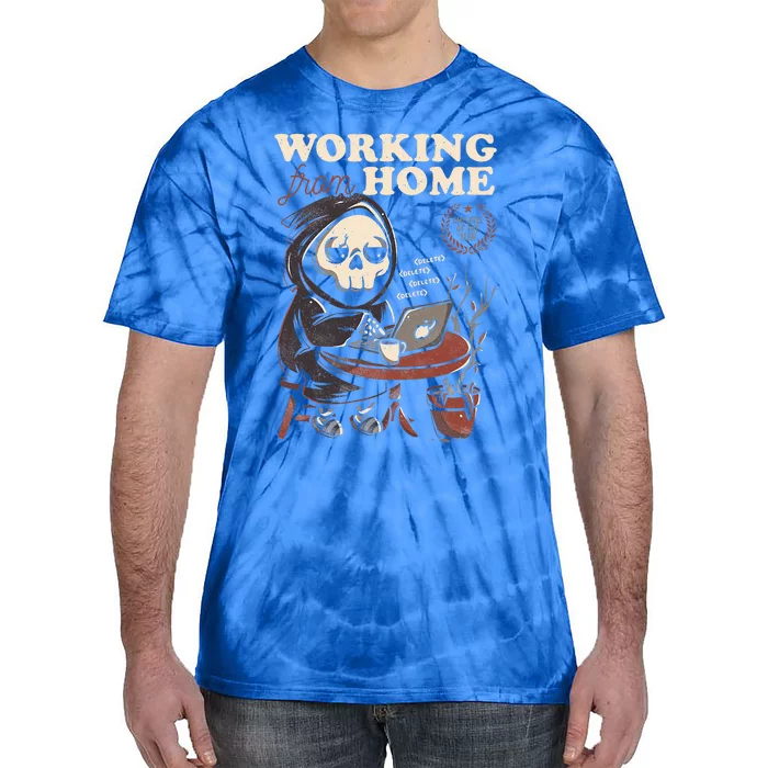 Working From Home Office Grim Reaper Skull Cute Halloween Tie-Dye T-Shirt