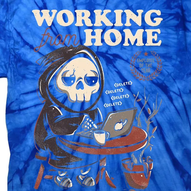 Working From Home Office Grim Reaper Skull Cute Halloween Tie-Dye T-Shirt