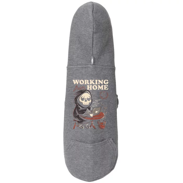 Working From Home Office Grim Reaper Skull Cute Halloween Doggie 3-End Fleece Hoodie