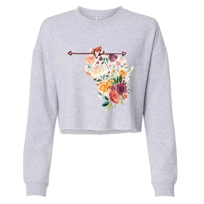 Wisconsin Flowers Heart Arrow Great Gift Cropped Pullover Crew