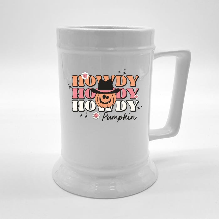 Womens Funny Howdy Pumpkin Western Fall Rodeo Halloween Front & Back Beer Stein