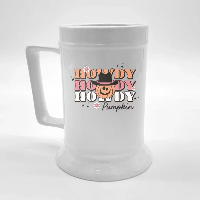 Womens Funny Howdy Pumpkin Western Fall Rodeo Halloween Front & Back Beer Stein