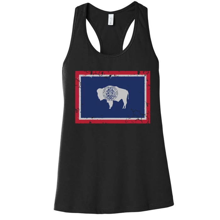 Wyoming Flag Home Love Family Vintage Distressed Women's Racerback Tank