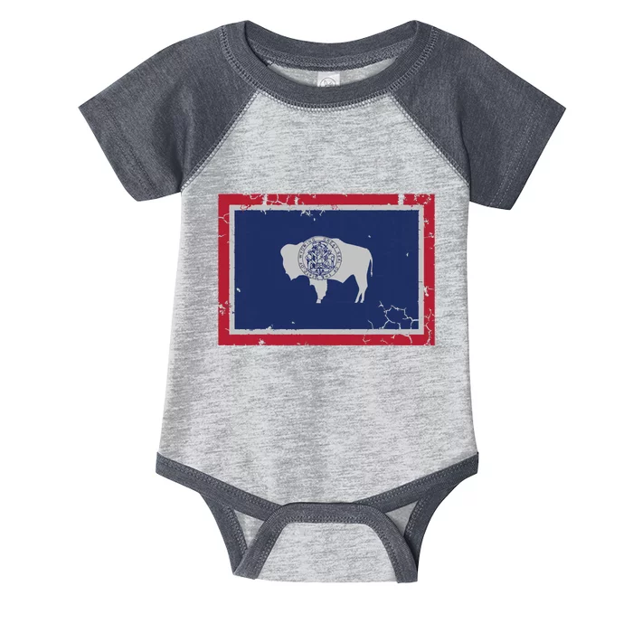 Wyoming Flag Home Love Family Vintage Distressed Infant Baby Jersey Bodysuit