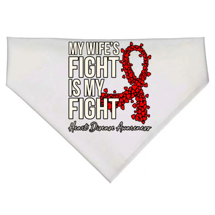 Wife's Fight Heart Disease Awareness Survivor Graphic Gift USA-Made Doggie Bandana