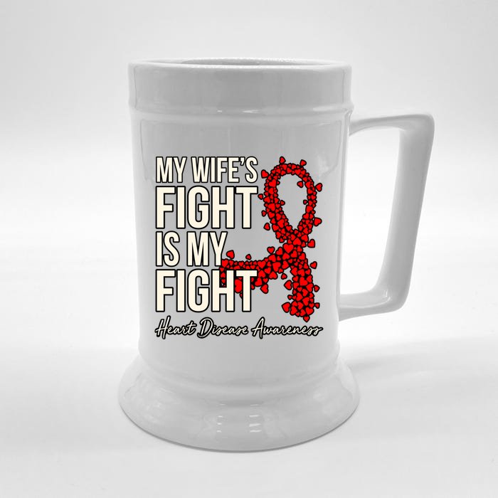 Wife's Fight Heart Disease Awareness Survivor Graphic Gift Front & Back Beer Stein