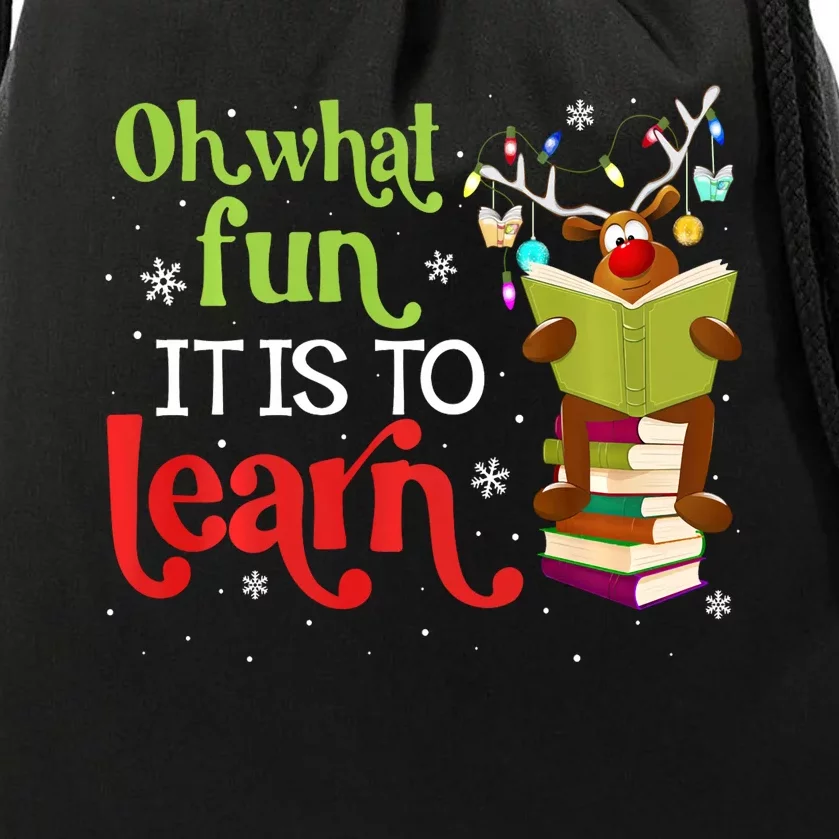 What Fun It Is To Learn Teacher Matching Christmas Long Sleeve Drawstring Bag