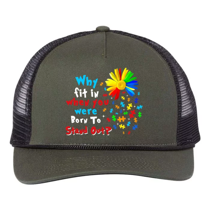 Why Fit In When You Were Born To Stand Out Autism Awareness Retro Rope Trucker Hat Cap