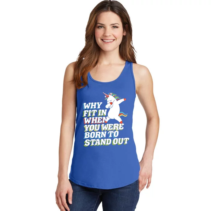 Why Fit In When You Were Born To Stand Out Autism Unicorn Meaningful Gift Ladies Essential Tank