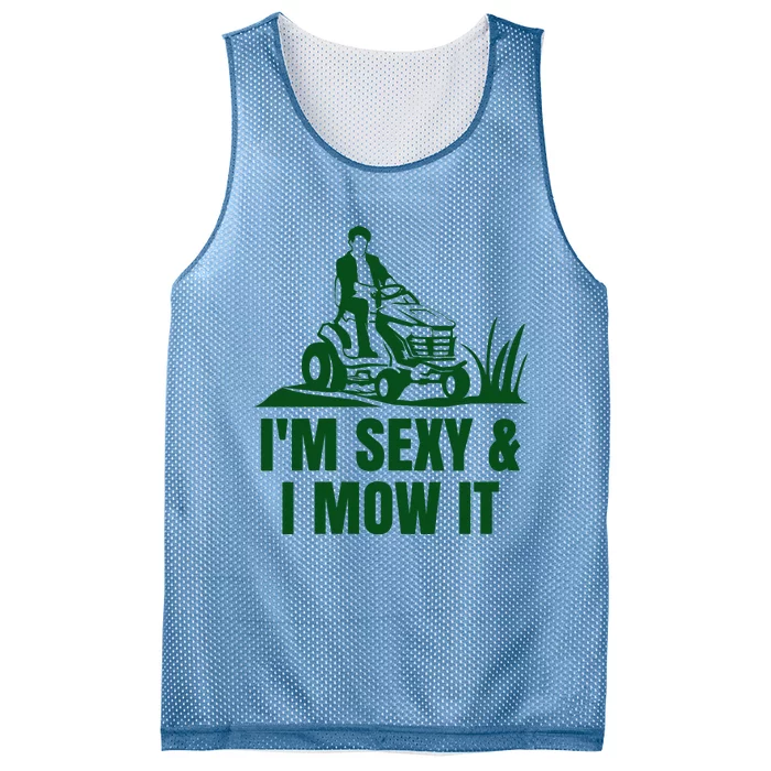 Wo Funny I'm Sexy & I Mow It ride on tractor lawnmower pun V-Neck Mesh Reversible Basketball Jersey Tank