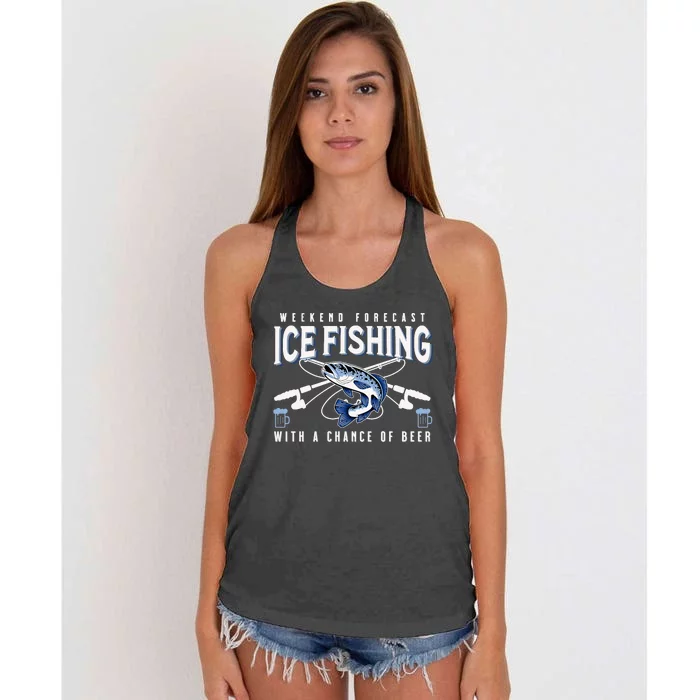 Weekend Forecast Ice Fishing and Chance Of Beer Funny Saying Women's Knotted Racerback Tank