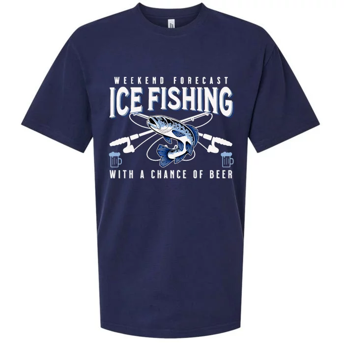 Weekend Forecast Ice Fishing and Chance Of Beer Funny Saying Sueded Cloud Jersey T-Shirt