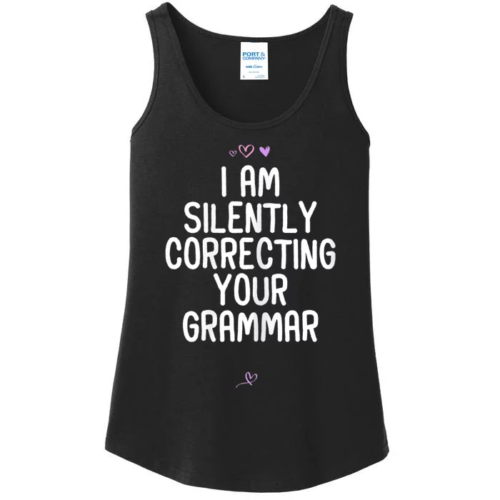 Womens Funny I Am Silently Correcting Your Grammar For Friend Ladies Essential Tank