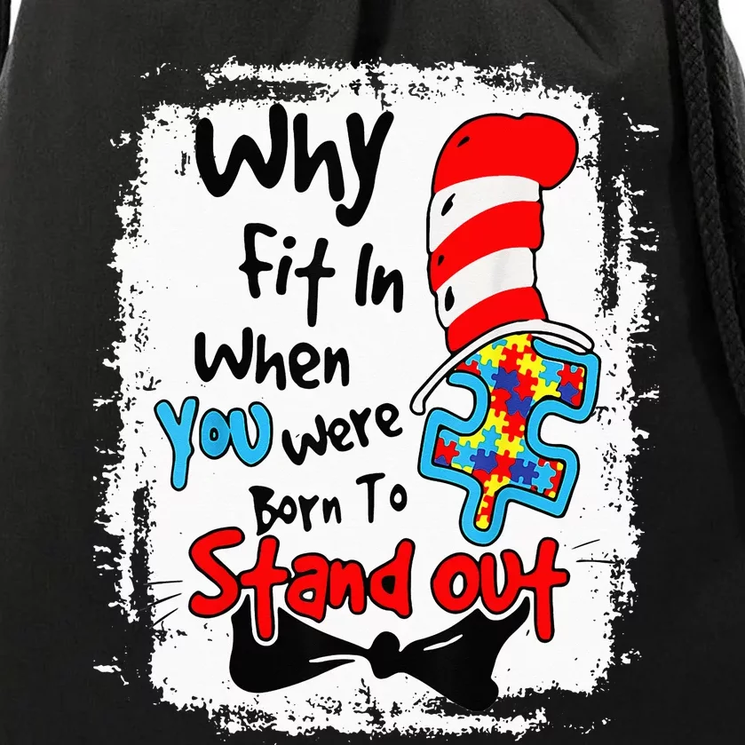 Why Fit In Autism Awareness Doctor Teacher Hat Cat Book Drawstring Bag