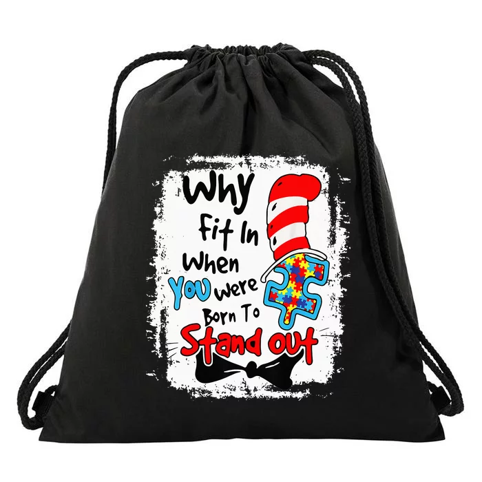 Why Fit In Autism Awareness Doctor Teacher Hat Cat Book Drawstring Bag