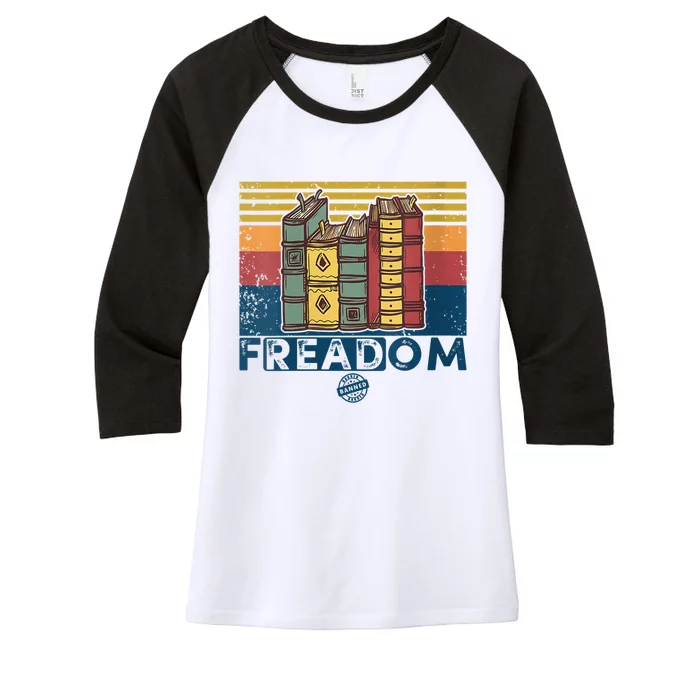 Womens Freadom I Read Banned Books Vintage Funny Bookworm Reader Women's Tri-Blend 3/4-Sleeve Raglan Shirt