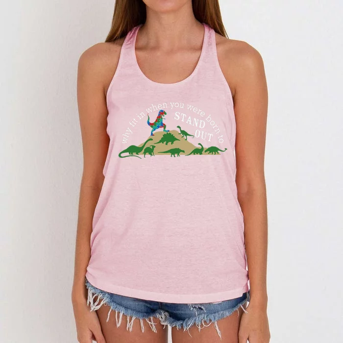 Why Fit In Born To Stand Out Autism Dinosaur Tee Women's Knotted Racerback Tank