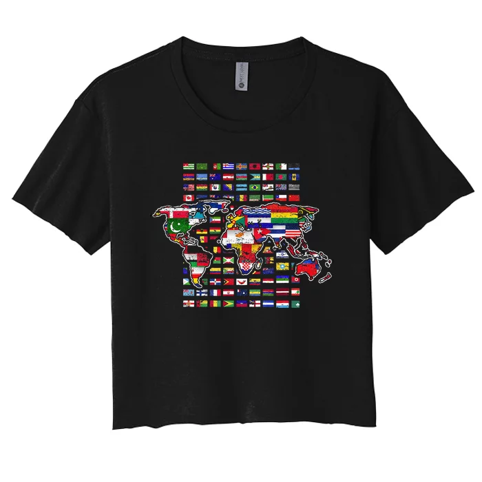 World Flags International Countries Traveling World Map Women's Crop Top Tee