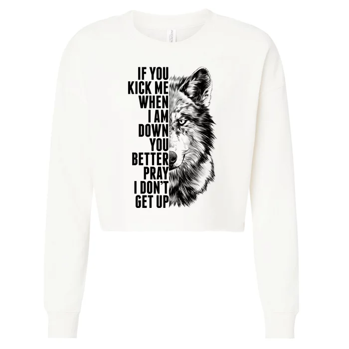 Wolf Face If You Kick Me When I Am Down You Better Pray I Don't Get Up Cropped Pullover Crew